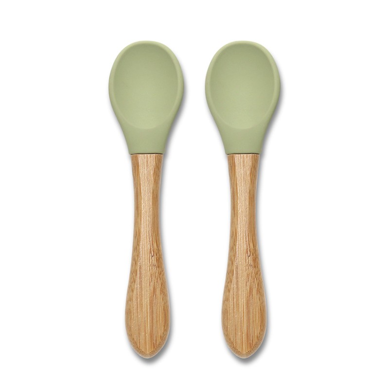 SILICONE SPOONS + BAMBOO 2PCS NATURAL FRESH GREEN
