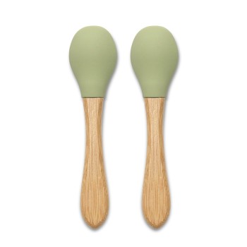 SILICONE SPOONS + BAMBOO 2PCS NATURAL FRESH GREEN