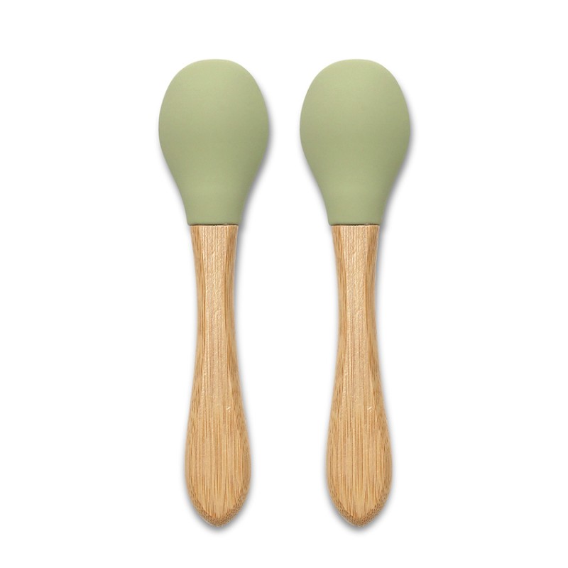 SILICONE SPOONS + BAMBOO 2PCS NATURAL FRESH GREEN