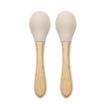 SILICONE SPOONS + BAMBOO 2PCS NATURAL BEIGE