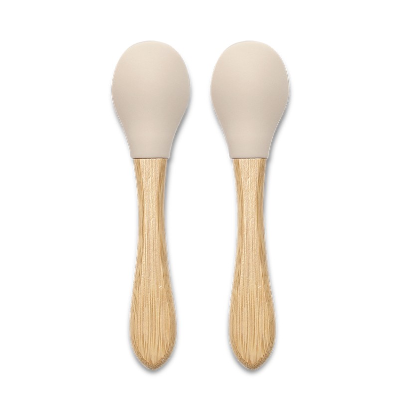 SILICONE SPOONS + BAMBOO 2PCS NATURAL BEIGE