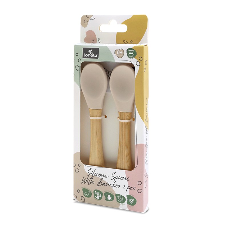 SILICONE SPOONS + BAMBOO 2PCS NATURAL BEIGE
