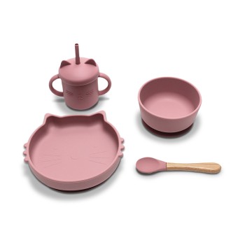 SILICONE FEEDING SET 4PCS NATURAL DEEP PINK