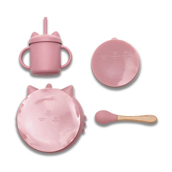 SILICONE FEEDING SET 4PCS NATURAL DEEP PINK SILICONE FEEDING SET 4PCS NATURAL DEEP PINK