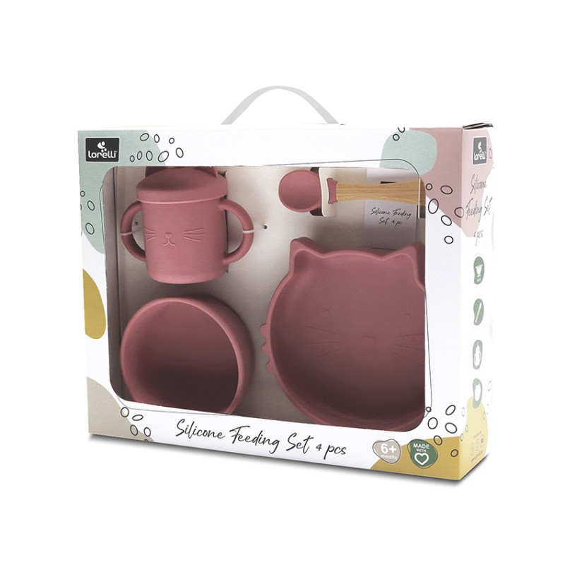 SILICONE FEEDING SET 4PCS NATURAL DEEP PINK