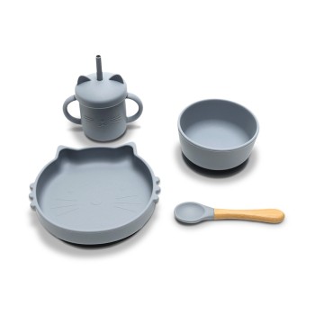 SILICONE FEEDING SET 4PCS NATURAL GREY