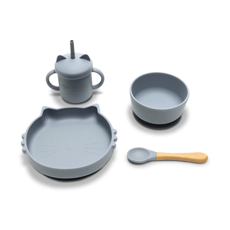 SILICONE FEEDING SET 4PCS NATURAL GREY