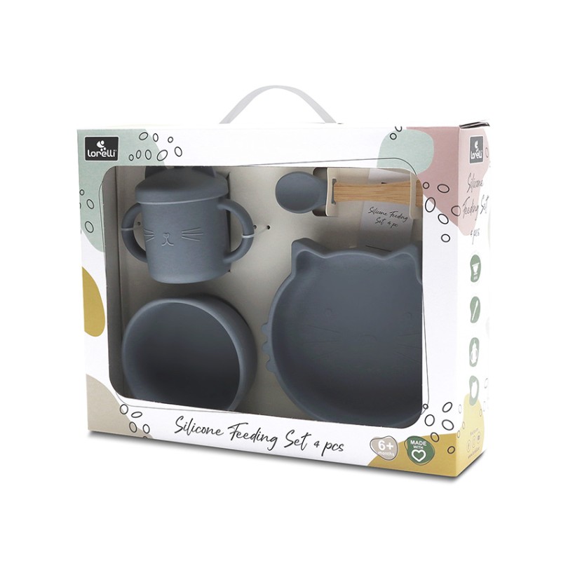 SILICONE FEEDING SET 4PCS NATURAL GREY