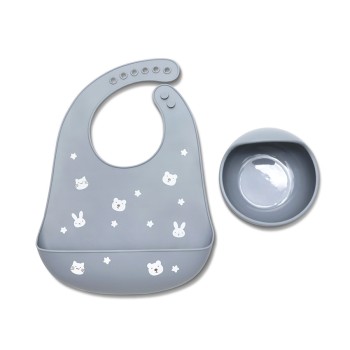SILICONE FEEDING SET 2PCS NATURAL GREY