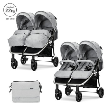TWIN BABY STROLLER DUO GREY+BAG up to 22kg