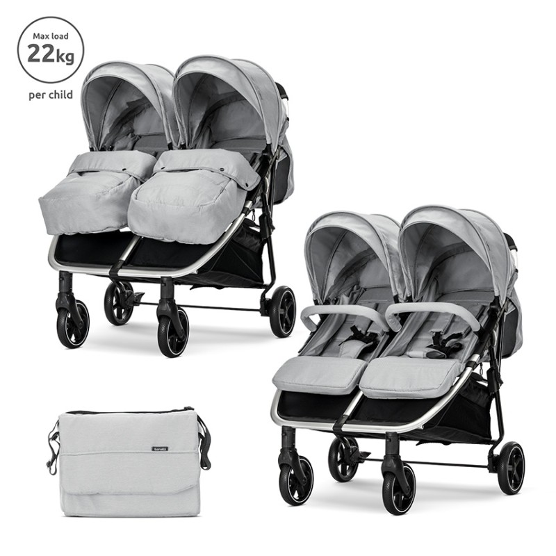 TWIN BABY STROLLER DUO GREY+BAG up to 22kg