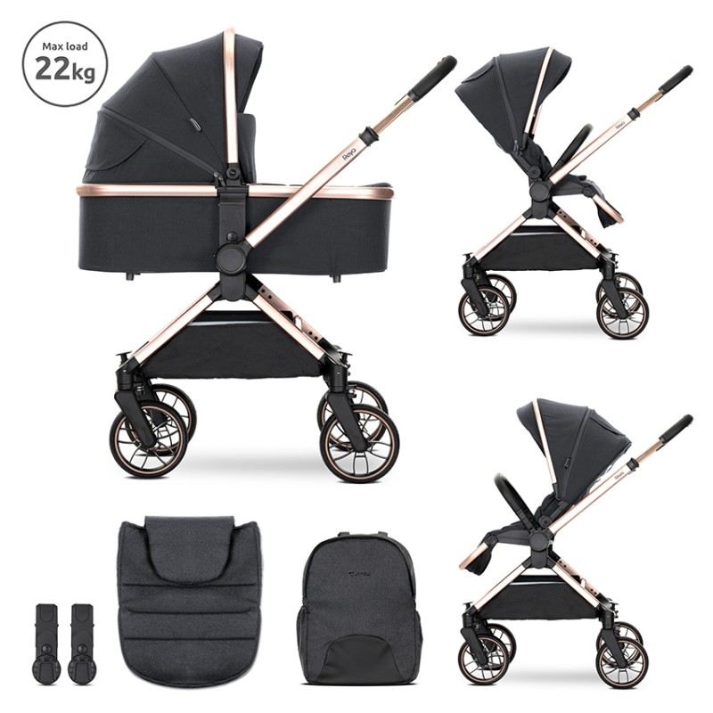 BABY STROLLER REYA BLACK 2in1 with reversible hand