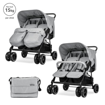 TWIN BABY STROLLER TWIN GREY+BAG