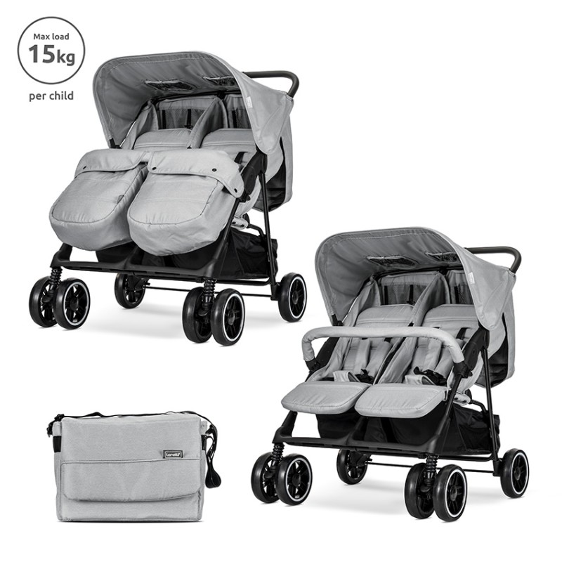 TWIN BABY STROLLER TWIN GREY+BAG
