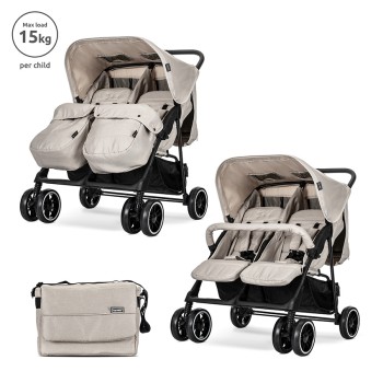 TWIN BABY STROLLER TWIN BEIGE+BAG