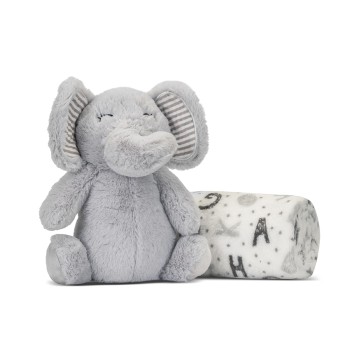 NAPPY WHITE BLANKET WITH GREY ELEPHANT