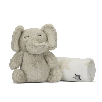 NAPPY WHITE BLANKET WITH BEIGE ELEPHANT