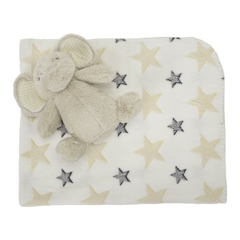 NAPPY WHITE BLANKET WITH BEIGE ELEPHANT