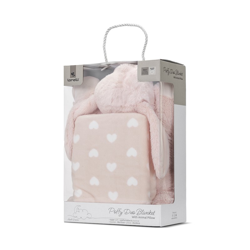 POFFY DUO PEACH BLANKET WITH BUNNY PILLOW
