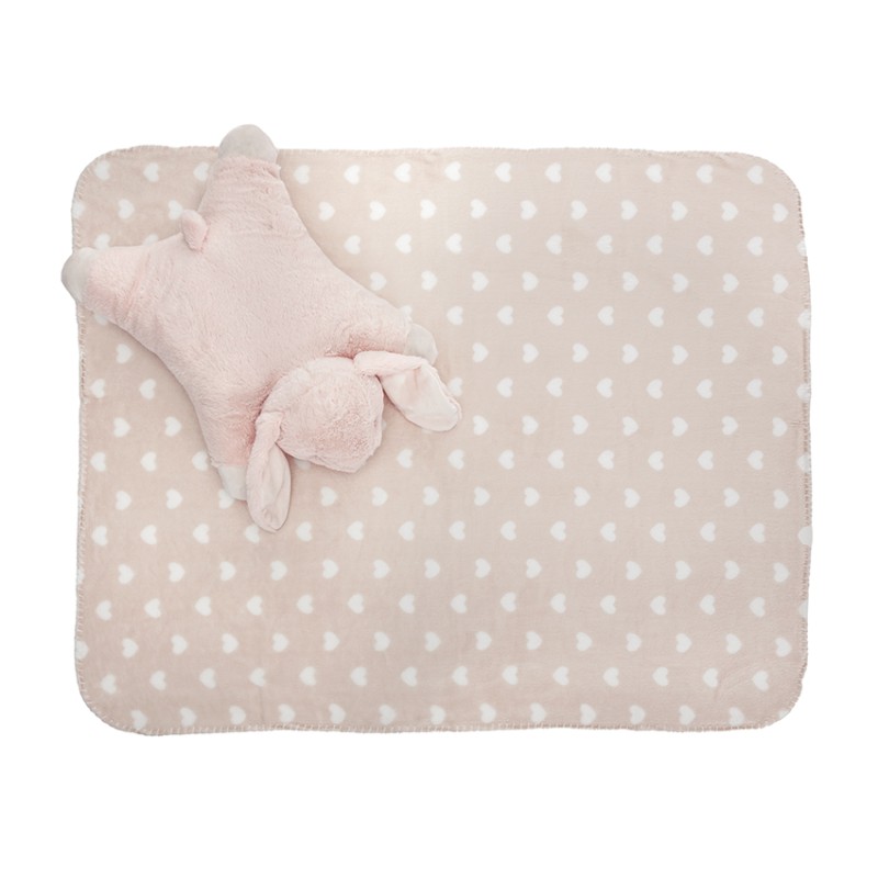 POFFY DUO PEACH BLANKET WITH BUNNY PILLOW