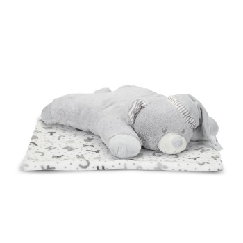 POFFY DUO WHITE BLANKET WITH GREY TEDDY BEAR  PILL