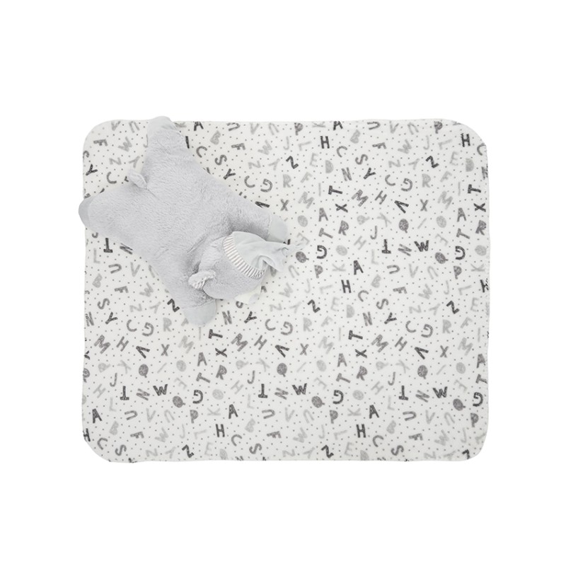 POFFY DUO WHITE BLANKET WITH GREY TEDDY BEAR  PILL