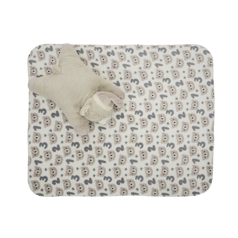 POFFY DUO WHITE BLANKET WITH BEIGE TEDDY BEAR PILL