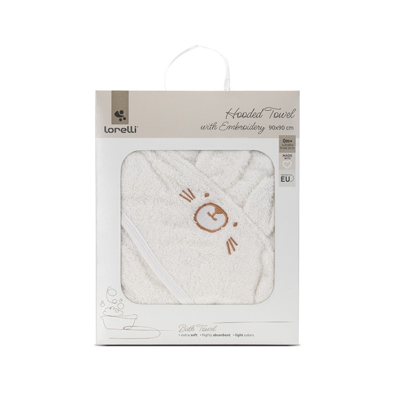 HOODED TOWEL WITH EMBROIDERY 90/90 CM WHITE
