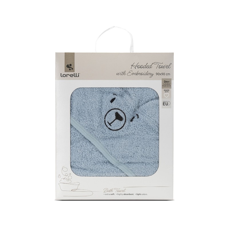 HOODED TOWEL WITH EMBROIDERY 90/90 CM  SOFT BLUE