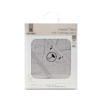 HOODED TOWEL WITH EMBROIDERY 90/90 CM SOFT GREY