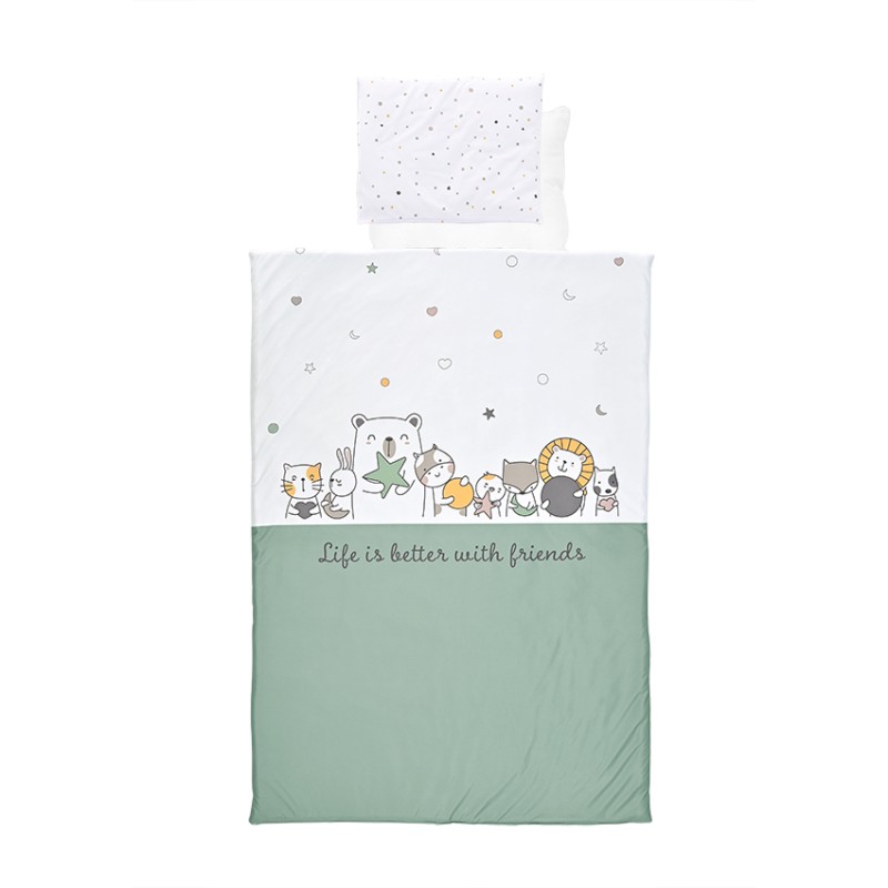 SET LORELLI - 4 PARTS RANFORCE HAPPY FRIENDS MINT