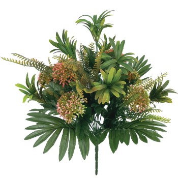 MΠΟΥΚΕΤΟ ΠΡΑΣΙΝΟ ΦΤΕΡΗΣ/ΠΑΧΥΦΥΤΩΝ ΜΕ ΡΟΖ ΜΠΟΥΜΠΟΥΚΑΚΙΑ - Υ50cm 24/72ΚΙΒ