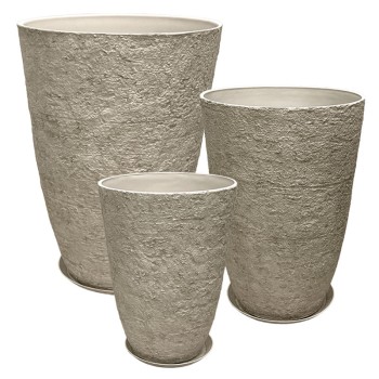 STONE POLYRESIN ΚΑΣΠΩ ΜΕ ΠΙΑΤΟ ΣΕΤ/6 ΜΠΕΖ ΠΑΛΑΙΩΜΕΝΟ ΦΙΛΝΤΙΣΙ - L:Φ51x51x71, M:Φ43x43x60, S:Φ35.5x35.5x49.5cm