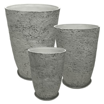 STONE POLYRESIN ΚΑΣΠΩ ΜΕ ΠΙΑΤΟ ΣΕΤ/6 ΓΚΡΙ ΦΘΑΡΜΕΝΟΣ ΒΡΑΧΟΣ - L:Φ51x71, M:Φ43x60, S:Φ35.5x49.5cm