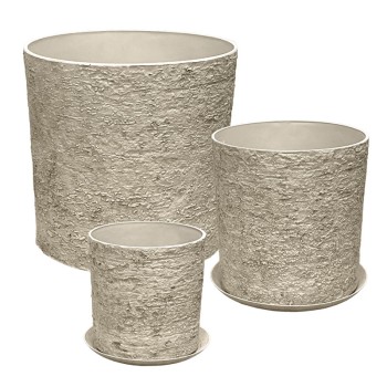 STONE POLYRESIN ΚΑΣΠΩ ΜΕ ΠΙΑΤΟ ΣΕΤ/5 ΜΠΕΖ ΠΑΛΑΙΩΜΕΝΟ ΦΙΛΝΤΙΣΙ - L:Φ43x43, M:Φ35x36, S:Φ28x28cm