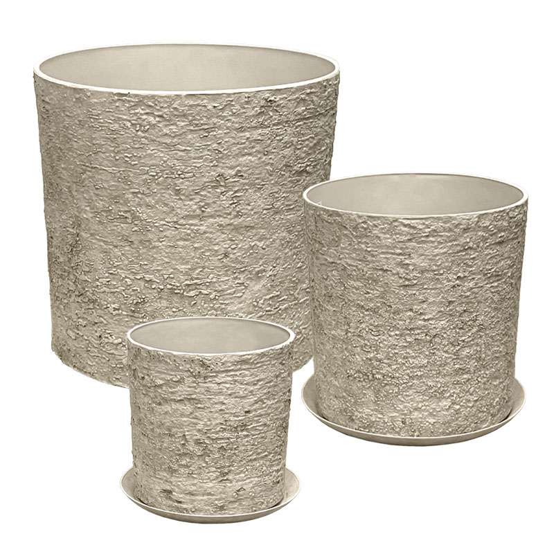 STONE POLYRESIN ΚΑΣΠΩ ΜΕ ΠΙΑΤΟ ΣΕΤ/5 ΜΠΕΖ ΠΑΛΑΙΩΜΕΝΟ ΦΙΛΝΤΙΣΙ - L:Φ43x43, M:Φ35x36, S:Φ28x28cm