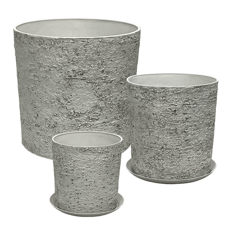 STONE POLYRESIN ΚΑΣΠΩ ΜΕ ΠΙΑΤΟ ΣΕΤ/5 ΓΚΡΙ ΦΘΑΡΜΕΝΟΣ ΒΡΑΧΟΣ - L:Φ43x43, M:Φ35x36, S:Φ28x28cm