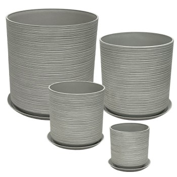 STONE POLYRESIN ΚΑΣΠΩ ΜΕ ΠΙΑΤΟ ΣΕΤ/8 ΓΚΡΙ ΠΑΛΙΟ ΠΗΛΙΝΟ - L:Φ43x43.5, M:Φ35x35, S:Φ28x28, XS:Φ21x21.8cm