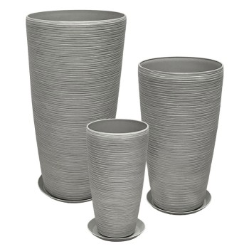 STONE POLYRESIN ΚΑΣΠΩ ΜΕ ΠΙΑΤΟ ΣΕΤ/6 ΓΚΡΙ ΠΑΛΙΟ ΠΗΛΙΝΟ - L:Φ40x75.5, M:Φ32x58, S:Φ23x42cm