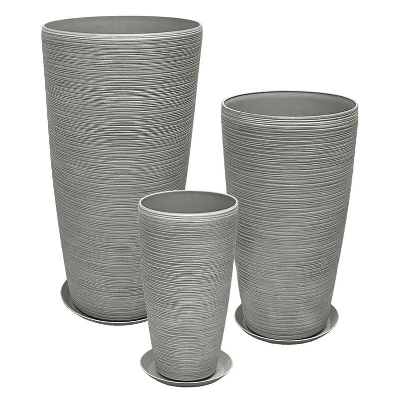 STONE POLYRESIN ΚΑΣΠΩ ΜΕ ΠΙΑΤΟ ΣΕΤ/6 ΓΚΡΙ ΠΑΛΙΟ ΠΗΛΙΝΟ - L:Φ40x75.5, M:Φ32x58, S:Φ23x42cm