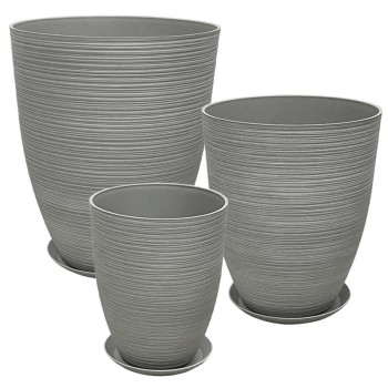 STONE POLYRESIN ΚΑΣΠΩ ΜΕ ΠΙΑΤΟ ΣΕΤ/6 ΓΚΡΙ ΠΑΛΙΟ ΠΗΛΙΝΟ - L:Φ43x52.5, M:Φ35x42.5, S:Φ28x34.5cm