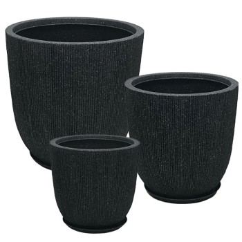 POLYRESIN ΚΑΣΠΩ ΜΕ ΠΙΑΤΟ ΣΕΤ/6 ΜΑΥΡΟ ΓΡΑΝΙΤΗ ΡΙΓΩΤΟ - L:Φ44x44.5, M:Φ37x37.5, S:Φ31x31.5cm