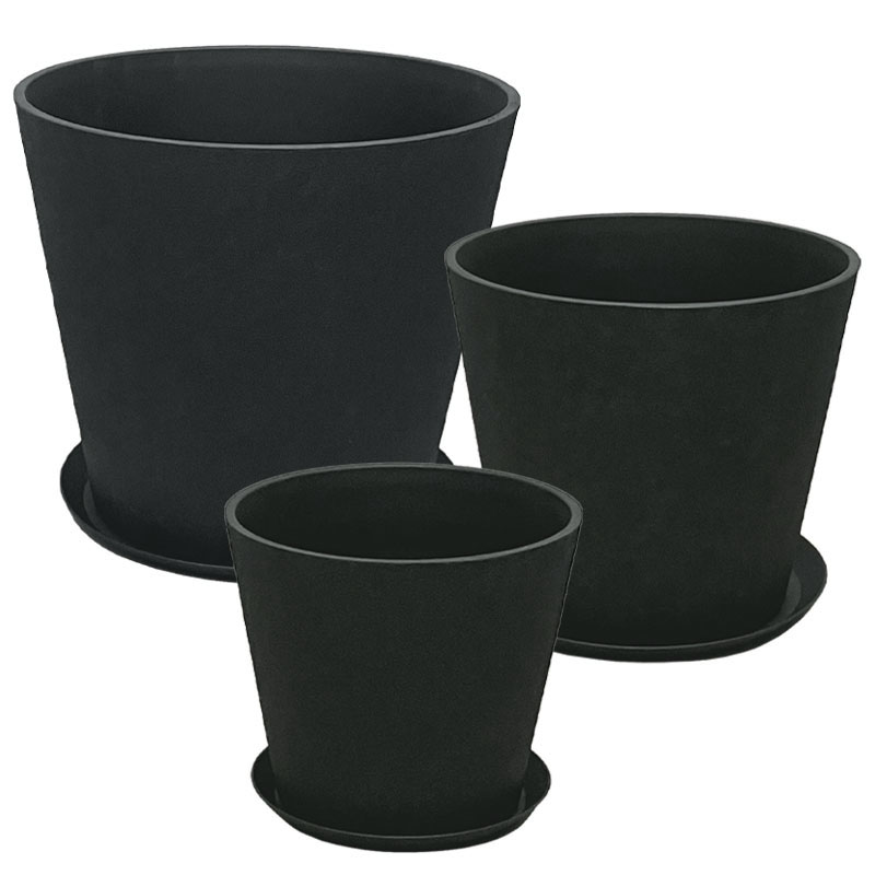 STONE POLYRESIN ΚΑΣΠΩ ΜΕ ΠΙΑΤΟ ΣΕΤ/6 ΜΑΥΡΟ ΑΝΘΡΑΚΙ - L:Φ50x44.5, M:Φ40x35.5, S:Φ30x27cm