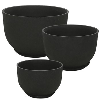 STONE POLYRESIN ΚΑΣΠΩ ΜΕ ΠΙΑΤΟ ΣΕΤ/6 ΜΑΥΡΟ ΑΝΘΡΑΚΙ ΓΑΒΑΘΑ - L:Φ55x36.5, M:Φ45x30, S:Φ33x22cm