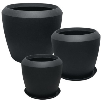 POLYRESIN ΚΑΣΠΩ ΜΕ ΠΙΑΤΟ ΣΕΤ/5 ΜΑΥΡΟ ΑΝΘΡΑΚΙ ΠΟΜΠΕ - L:Φ55.6x48.4, M:Φ44x39.5, S:Φ33.5x30.5cm