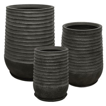 POLYRESIN ΚΑΣΠΩ ΜΕ ΠΙΑΤΟ ΣΕΤ/6 ΜΑΥΡΟ ΠΑΛΑΙΩΜΕΝΟ ΒΑΡΕΛΙ - L:Φ53x69.5, M:Φ39x51, S:Φ28x37cm