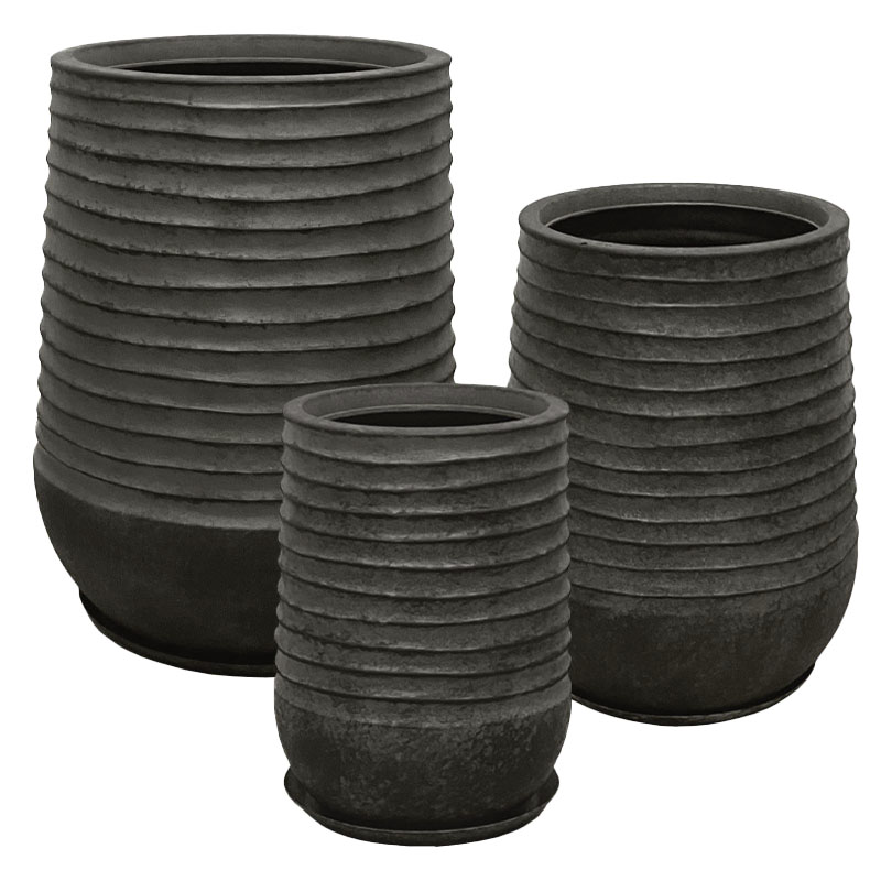 POLYRESIN ΚΑΣΠΩ ΜΕ ΠΙΑΤΟ ΣΕΤ/6 ΜΑΥΡΟ ΠΑΛΑΙΩΜΕΝΟ ΒΑΡΕΛΙ - L:Φ53x69.5, M:Φ39x51, S:Φ28x37cm