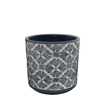 ΚΑΣΠΩ ΓΚΡΙ/ΛΕΥΚΟ ΣΤΡΟΓΓΥΛΟ MOTIBO ΑΝΘΗ ΜΕΣΑΙΟ - Φ15x14.5cm 1/12ΚΙΒ