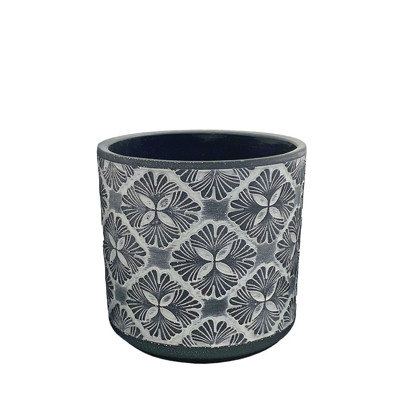 ΚΑΣΠΩ ΓΚΡΙ/ΛΕΥΚΟ ΣΤΡΟΓΓΥΛΟ MOTIBO ΑΝΘΗ ΜΕΣΑΙΟ - Φ15x14.5cm 1/12ΚΙΒ