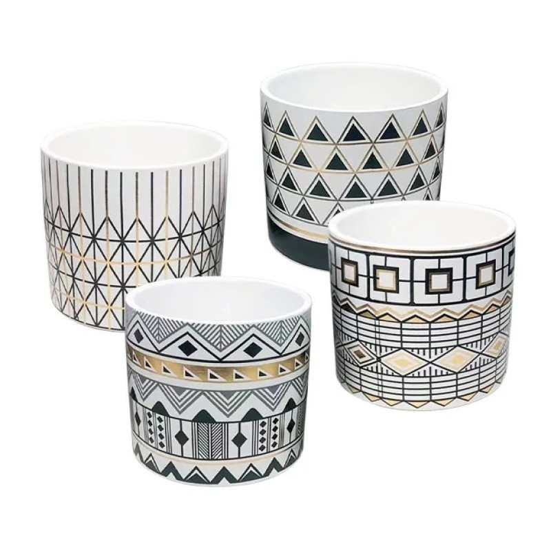 ΚΑΣΠΩ ΜΕΓΑΛΟ (4 ΣΧΕΔΙΑ ASS) ΨΗΦ. ΕΚΤΥΠΩΣΗ ΜΑΥΡΑ/ΧΡΥΣΑ ΓΕΩΜΕΤΡΙΚΑ ΜΟΤΙΒΑ - Φ12.5x12cm 4/32ΚΙΒ